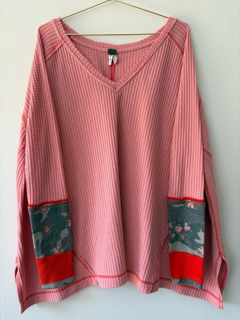 Free People We The Free Lovin Leopard Thermal Oversized Pink Top